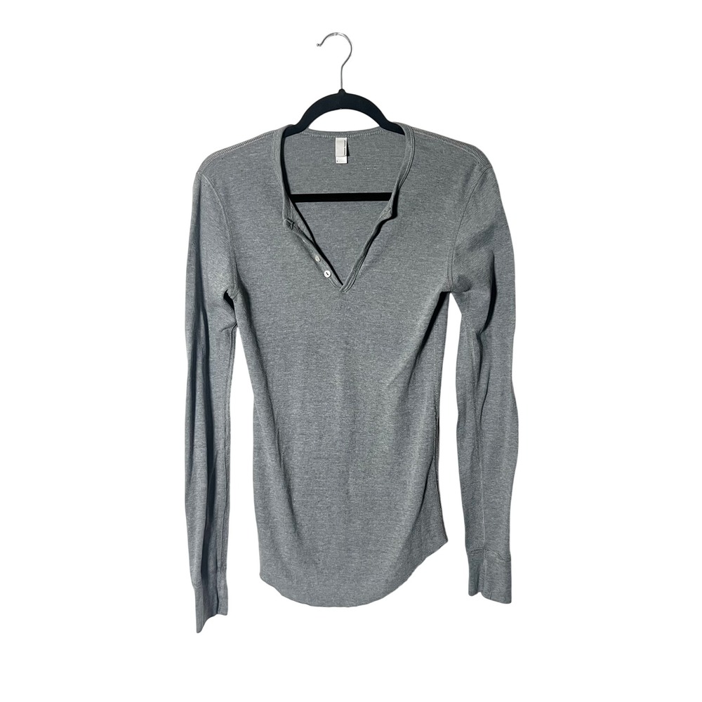 American Apparel Men's Thermal Henley Dexter Morgan Shirt Gray Size Small